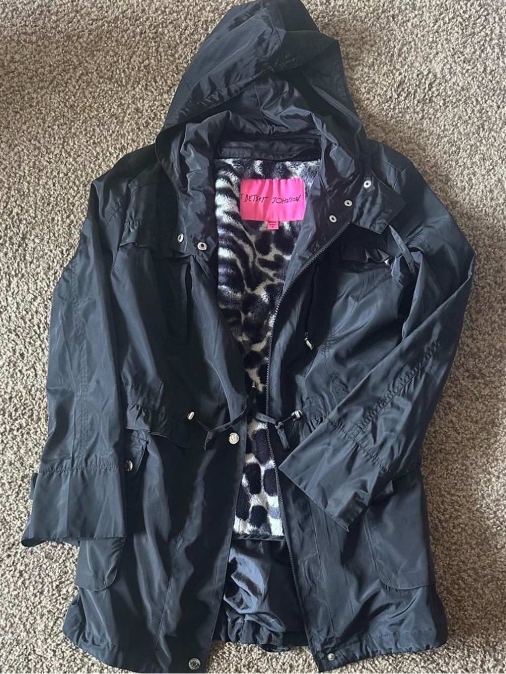 Betsey Johnson Pink Label Jacket with Faux Fur Leopard Lining